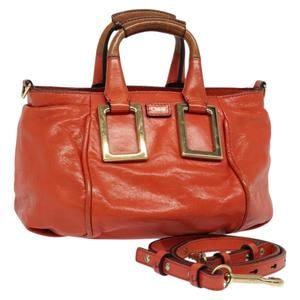 Chloe Etel Hand Bag Leather 2way Orange Gold Auth BA3578